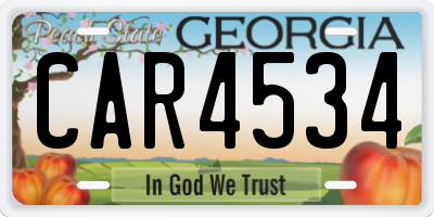 GA license plate CAR4534