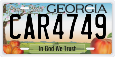 GA license plate CAR4749