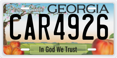 GA license plate CAR4926