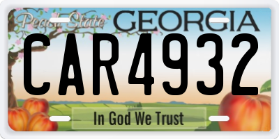 GA license plate CAR4932