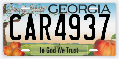 GA license plate CAR4937