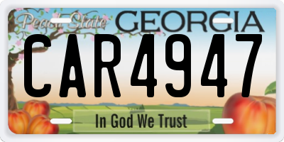 GA license plate CAR4947
