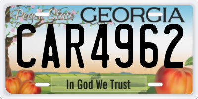 GA license plate CAR4962