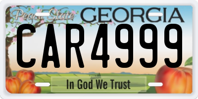 GA license plate CAR4999