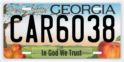 GA license plate CAR6038