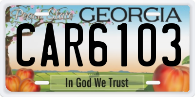 GA license plate CAR6103