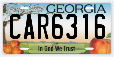 GA license plate CAR6316