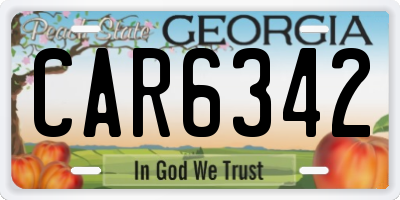 GA license plate CAR6342