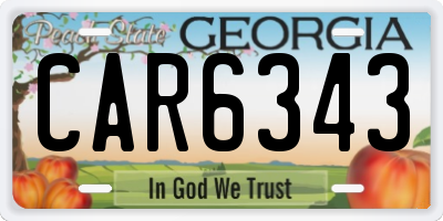 GA license plate CAR6343