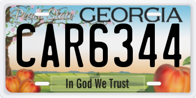 GA license plate CAR6344