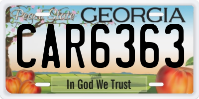 GA license plate CAR6363