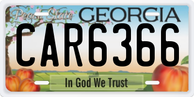 GA license plate CAR6366