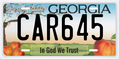 GA license plate CAR645
