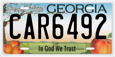 GA license plate CAR6492