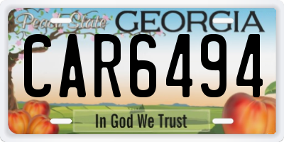 GA license plate CAR6494