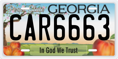 GA license plate CAR6663