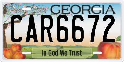 GA license plate CAR6672