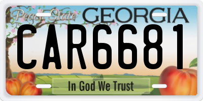 GA license plate CAR6681