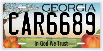 GA license plate CAR6689