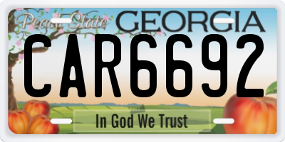 GA license plate CAR6692