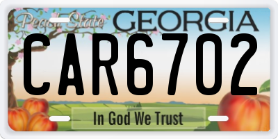 GA license plate CAR6702