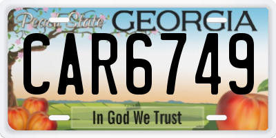 GA license plate CAR6749