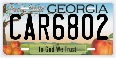 GA license plate CAR6802