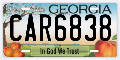 GA license plate CAR6838