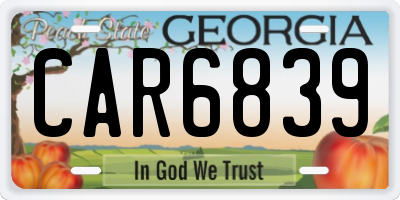 GA license plate CAR6839