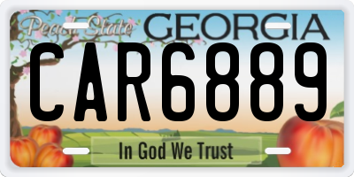 GA license plate CAR6889