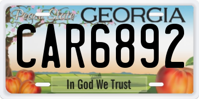 GA license plate CAR6892