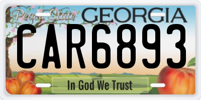 GA license plate CAR6893