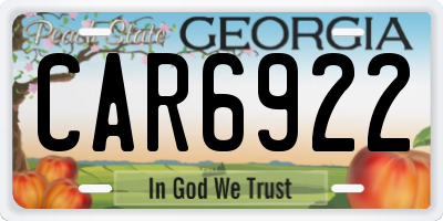 GA license plate CAR6922