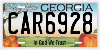 GA license plate CAR6928