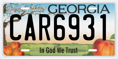 GA license plate CAR6931