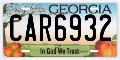 GA license plate CAR6932