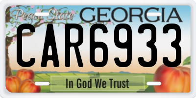 GA license plate CAR6933