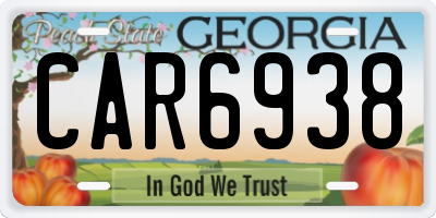 GA license plate CAR6938