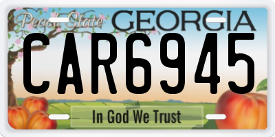 GA license plate CAR6945