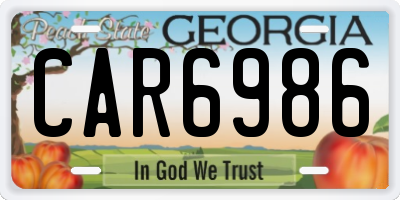 GA license plate CAR6986