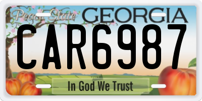 GA license plate CAR6987