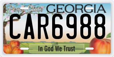 GA license plate CAR6988