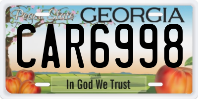 GA license plate CAR6998