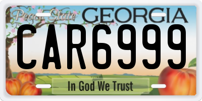 GA license plate CAR6999