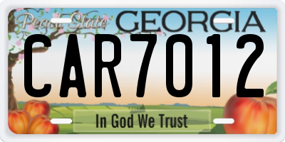 GA license plate CAR7012