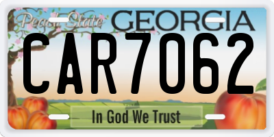 GA license plate CAR7062