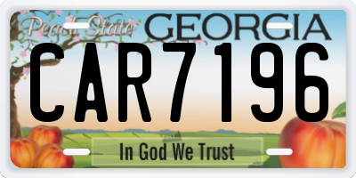 GA license plate CAR7196