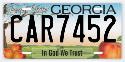 GA license plate CAR7452