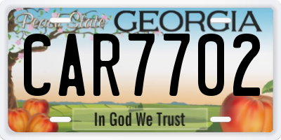 GA license plate CAR7702