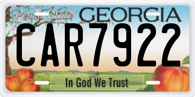 GA license plate CAR7922